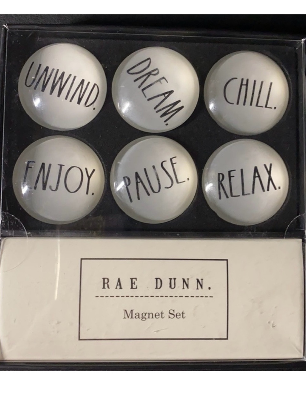 Rae Dunn White and Black Glass-Dome Magnet Set